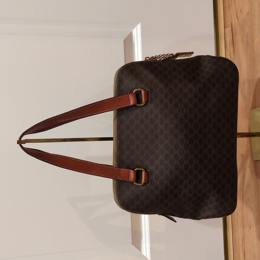 Celine EUC Vintage Dark Brown Macadam Satchel Bag Shoulder Purse
